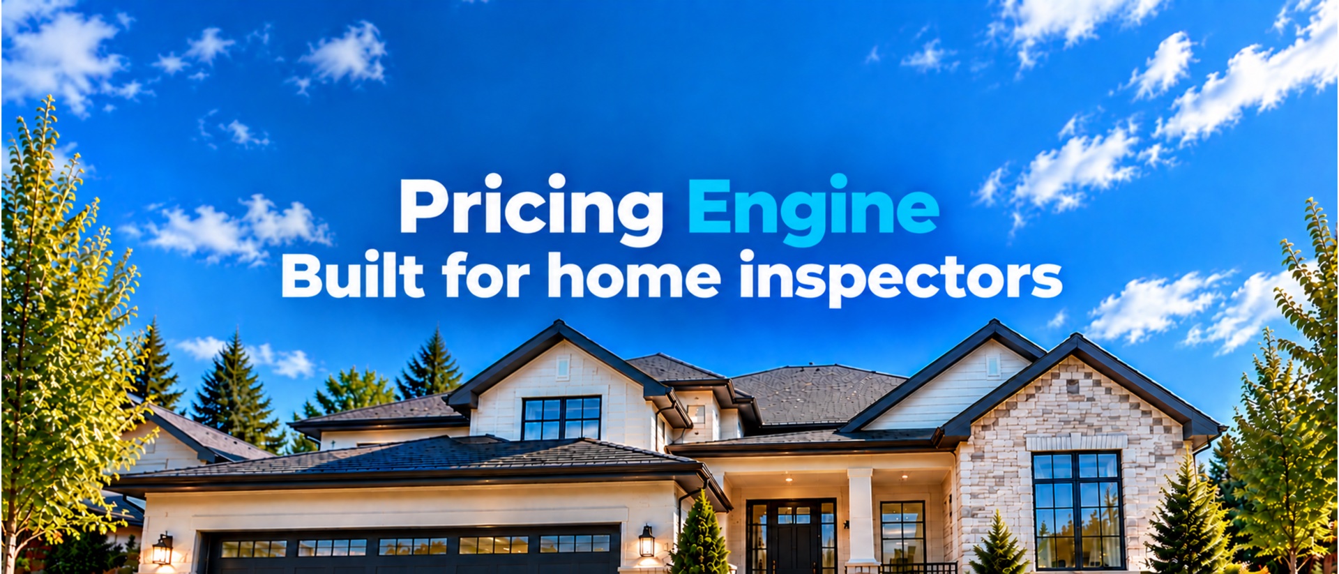 InspectRate: Pricing engine built for home inspectors, over a photo of a residential property under a blue sky.